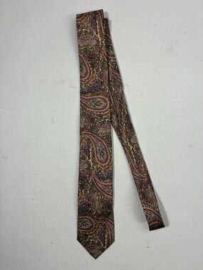 Paisley Silk-Effect Men's Tie in Brown and Purple -